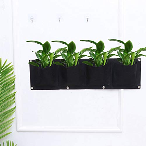 Doitool 2Pcs 4 Pocket Vertical Wall Planter Non-Woven Hanging Planting Bag For Succulent And Herb For Garden Wall Decoration (Black,80X22Cm) #TOP1