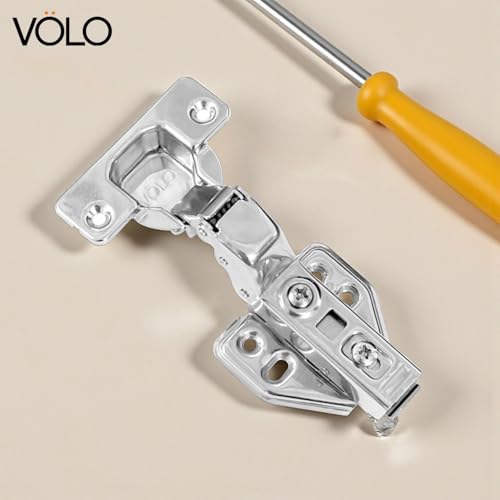Image of VOLO Cabinet Hinges, Set of 1 (2 Pieces) for Furniture, Wardrobes, Doors, and Storage Units | (2D Soft Close (Stainless Steel), 15 Crank | Inset)