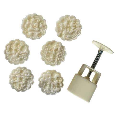 Ldabrye Moon Cakes Mold Flower Shape Bean Pastes Cake with 6 Stamp ABS Pastries Maker for Baking Enthusiasts