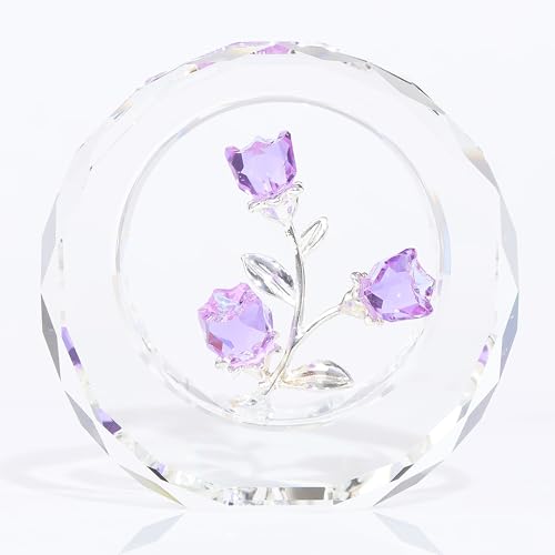 Figurine de rose violette en cristal de haute précision faite main