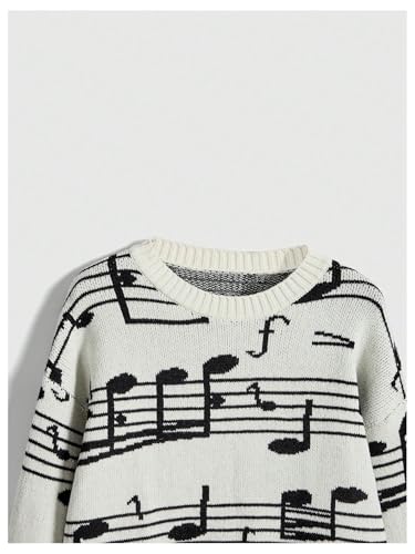 Image of WDIRARA Women's Goth Cartoon Pattern Sweater Long Sleeve Crewneck Knit Pullover Top