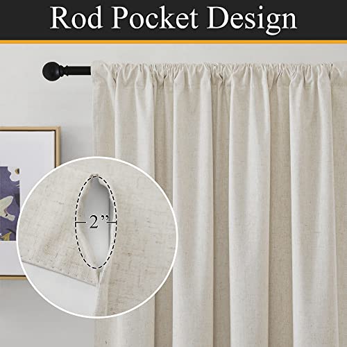 Ryb Home Natural Linen Blended Curtains 84 Inch Long 2 Panels Set, 100% Blackout Burlap Look Curtains Drapes, Privacy Window Treatment With White Liner For Living Room Nursery, Natural, W52 X L84 Inch #TOP1