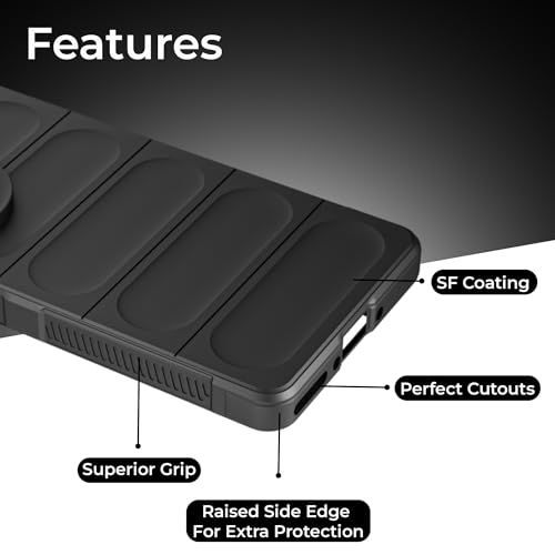 Image of A rtistque Back Cover Case for OnePlus 13R | with Inner Fabric | Stylish AirBag Case | Liquid Stripe Silicone | Camera Protection | Anti Slip Grip | Back Cover - Black