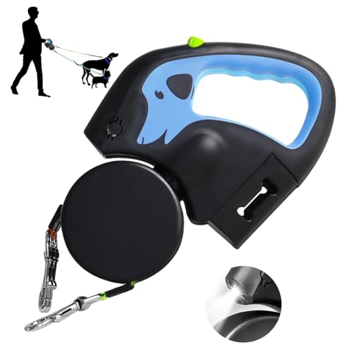 2エンド犬用リード 伸縮式LEDライトペットリーシュ USB-C充電式 自動巻き取りLEDライトリーシュ 360°回転でスムーズに引っ張れる 150kgナイロンストラップ 夜間の散歩に最適 小型犬、中型犬、大型犬などあらゆる犬種に対応 (青)