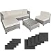 Produktbild TecTake 800804 Hochwertige Poly Rattan Aluminium Lounge mit 10 cm Polsterung, inkl. Kissen und 2 Bezugssets, 2 Sessel, 2 Ecksessel, 1 Hocker, 1 Tisch mit Glasplatte (Hellgrau | Nr. 403742)