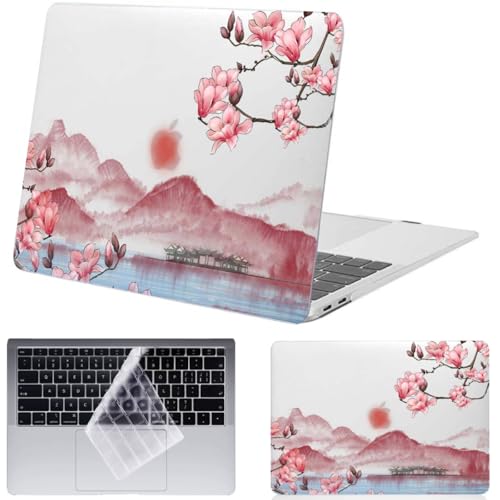 Housse MacBook Pro 14 rigide pour travailler au café avec style paysage fleuri