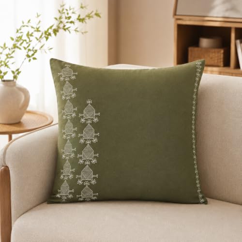 Image of Sacred Geometry Rajasthani Mandana Decorative Cushion Cover for Sofa Couch Living Room Bedroom | Ethnic Traditional Throw Pillow Cover | Hidden Zipper Closure | Pack of 1