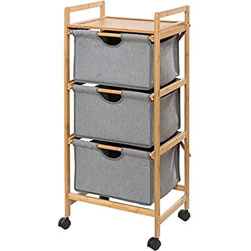 New Deal WENKO Hamper, Storage, Shelf, Laundry Baskets, 34 x 44 x 96 cm, Bamboo