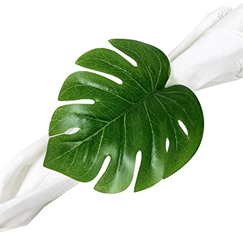 Fennco Styles Handmade Tropical Monstera Leaf Decorative Napkin Rings, Set of 4 - Green Napkin Holders for Home, Dining Room, Banquet, Family Gathering, Holiday and Special Occasion