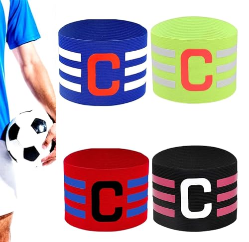 BOBOZHONG 4 Pack Fascia Elastica del Capitano di Calcio Fascia del Capitano di Calcio Retrattile Standard C Fasce da Calcio Adulto Junior Bambino Palla Sport Fascia da Braccio