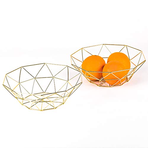 Creative Fruit Dish Bowl Basket Container Centerpiece Bowl For Living Room And Modern Kitchen Table(Pack Of 2) (Gold) #TOP2