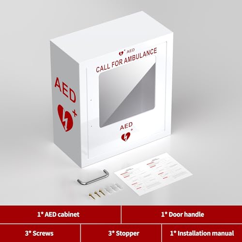 Image of AED Cabinet with Industial-Grade Steel Metal Plate See-Through Window Wall-Mounted Aed Cabinet Fits All Brands of AED Defibrillators, | Rust-Proof | Corrosion-Proof | 14.2 x 7.1 x 15.7 Inches