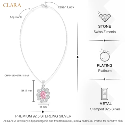 Image of Clara 925 Silver Solitaire Pendant Necklace with Chain for Women & Girls