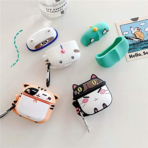 BONTOUJOUR Earphone Case Compatible wit AirPods Pro/3, Cute Creative Smiling Lucky Cat Kitty Baby Shape AirPods Case, Soft Silicone Lightweight Cover Wireless Headphone Earbud Protection Skin -Black