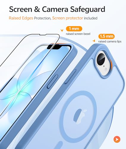 Image of FNTCASE for iPhone 17e Case: iPhone 16e Phone Case [Compatible with Magsafe] Translucent Matte Cases with [Screen Protector] Military Grade Shockproof Protective Phone Cover - Light Blue