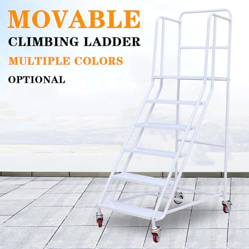 Image of 6 Step Rolling Ladder - Mobile Rolling Stairs with Wheels, Heavy Duty Industrial Safety Non-Slip Metal Rolling Ladders, 880lbs Capacity, for Warehouse, Garage, Supermarket