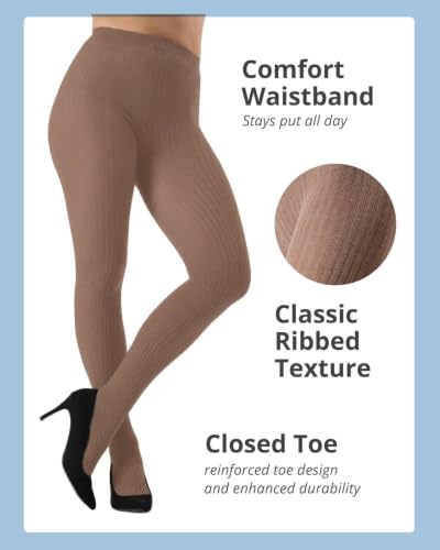 Image of MeMoi Boston Ribbed Cotton Sweater Tights, Warm Opaque Winter Tights