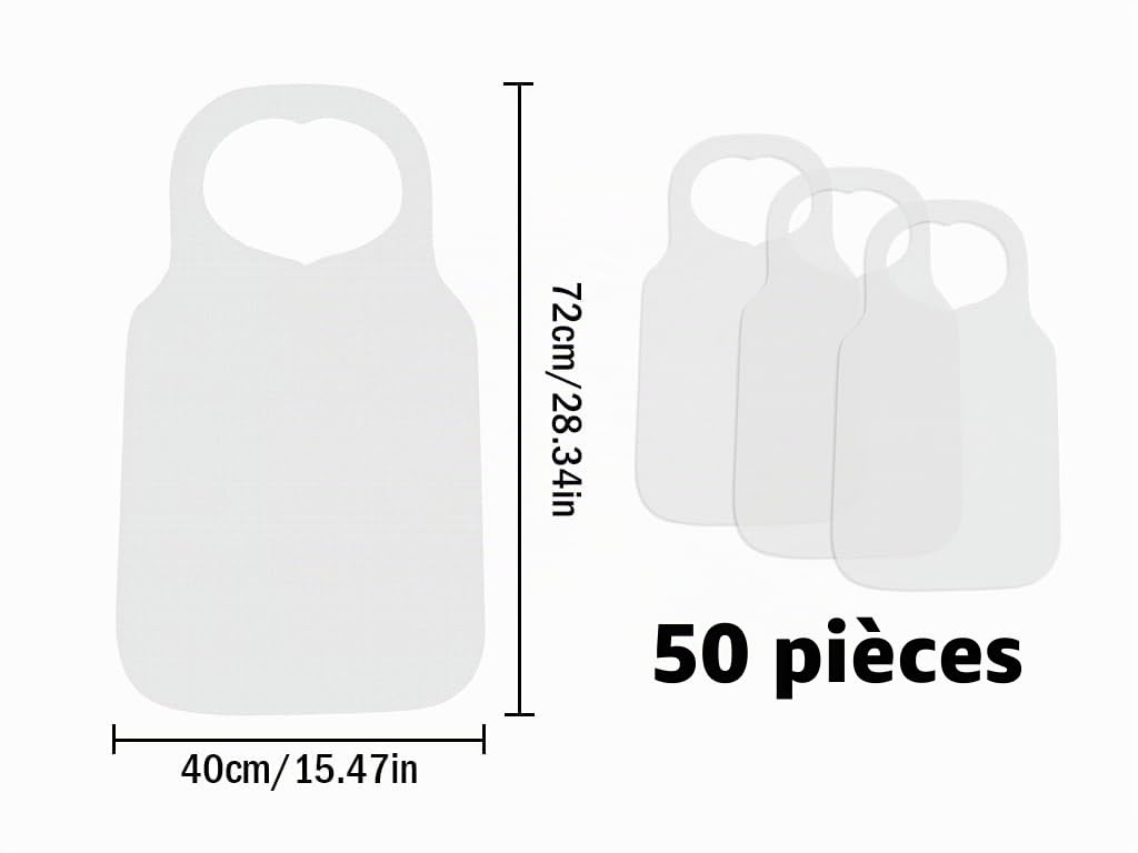 50 PCS Bavoirs Adultes Jetables, Imperméables et Pratiques - Grand Bavoir Pour Hommes et Femmes - Pour Manger, Peindre