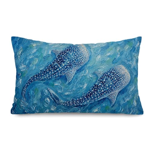 Xxseos Blue Whale Shark Coastal Beach Decor 12x20 Pillow Cover, Beach House