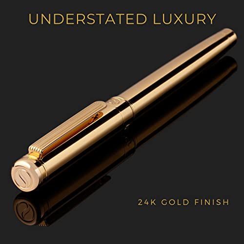 Scriveiner Gold Rollerball Pen - Stunning Luxury Pen With 24K Gold Finish, Schmidt Ink Refill, Best Roller Ball Pen Gift Set For Men & Women, Professional, Executive Office, Nice Pens #TOP2
