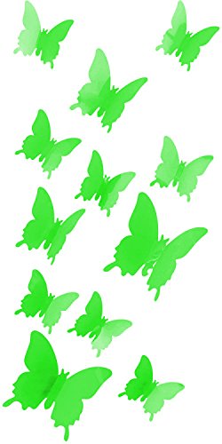 Stickers muraux papillons en 3D avec pastilles autocollantes - Couleur Vert fluo