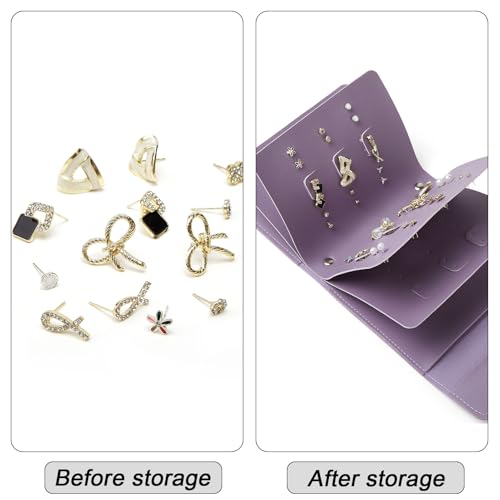 Image of LAKE OF FIRE Earring Holder Organizer with Foldable Book Design Earring Book Organizer, Portable Pu Leather Travel Earring Case (Purple)
