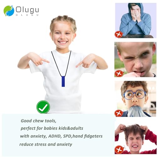 Image of Olugu Chewing Necklace for Kids Sensory, Blocks Sensory Necklace for Chewing Boys Girls with Autism, ADHD, Teething, Biting, Chewing Needs, Silicone Chewy Necklace Sensory for Reduce Anxiety -7 Pack