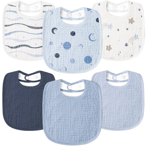 Image of Susurration Muslin Baby Drool Bibs 6Pack Soft Square Adjustable Baby Bandana Bibs for Unisex Girls & Boys