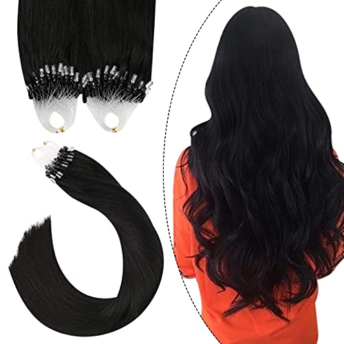 Ugeat Micro Loop Human Hair Extensions Amaziong Beauty Hair Extensions Black Hair Extensions #1B 20" Micro Beads Hair Extensions Human Hair Real Remy Hair 1g/1s 100G/Set