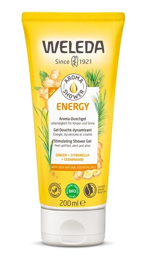 Weleda-Aroma-Shower-Energy-Gel-de-Ducha-Limpia-sin-Resecar-la-Piel-con-Aceites-Esenciales-de-Jengibre-Citronela-y-Madera-de-Cedro-100-Biodegradable-Vegano-Para-todo-Tipo-de-Pieles-200-ml