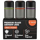 ONGROK Glass Storage Jar, 180ml, 3 Pack | UV Herb/Spice Jar with Child‑Resistant Lid, Color‑Coded Glass Containers to Preserve Smell and Aroma