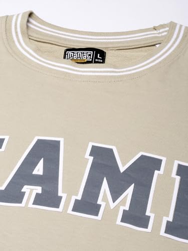 Image of Maniac Mens Miami Printed Round Neck Beige Fullsleeve Cotton Oversized T-Shirt