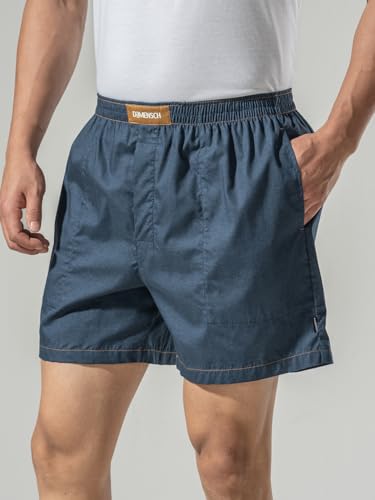 Image of DAMENSCH Regular Fit Solid 100% Soft & Durable Cotton Boxer Shorts Dual Pockets Anti-Bacterial Moisture Wicking Microfibre Waistband Ultra-Light Boxers for Men