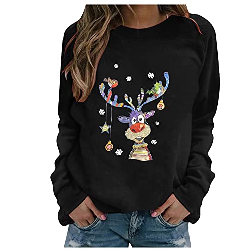 NISOWE Cadeaux de noël Femmes de Noël à Manches Longues Bretelles Sweat imprimé Pull Tops Chemisier Cover