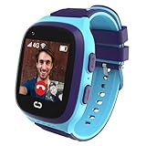 Kids Smart Watch Boys with GPS Tracker & Video Calling 4G Kids Cell Phone Watch Age 5-12,Waterproof One-Key SOS Call Voice Chat Camera Alarm Clock HD Touch Screen GPS SmartWatch Gifts for Kids(Blue)