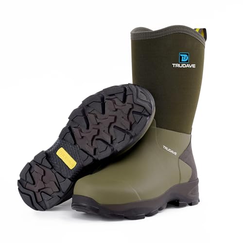Trudave Rubber Boots for Men with Steel Shank, Mid Calf Work Rain Boots, Men's Outdoor Waterproof Anti-Slip Hunting Boot, Size 6-13