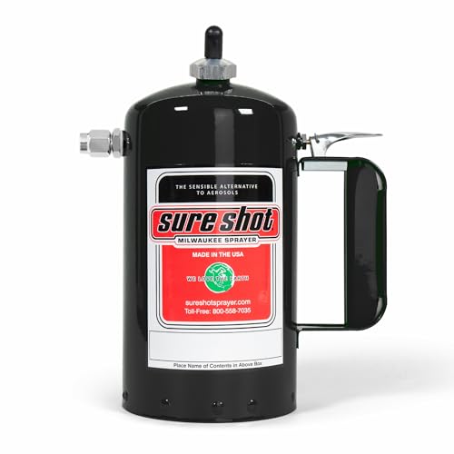 SURE SHOT A1002 1-Quart Non Aerosol Sprayer - Refillable Pressurized Sprayer Can for Oil Solvent Degreasers Lubricants - Rechargeable Steel Canister with Adjustable Nozzles - Made in the USA - 32oz