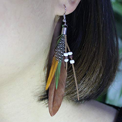 KaFu Nature Feather Earring Lightweight Vintage Long Boho Drop Dangle Earrings Cute Handmade Statement Tassel Earrings Jewelry For Women Girls3