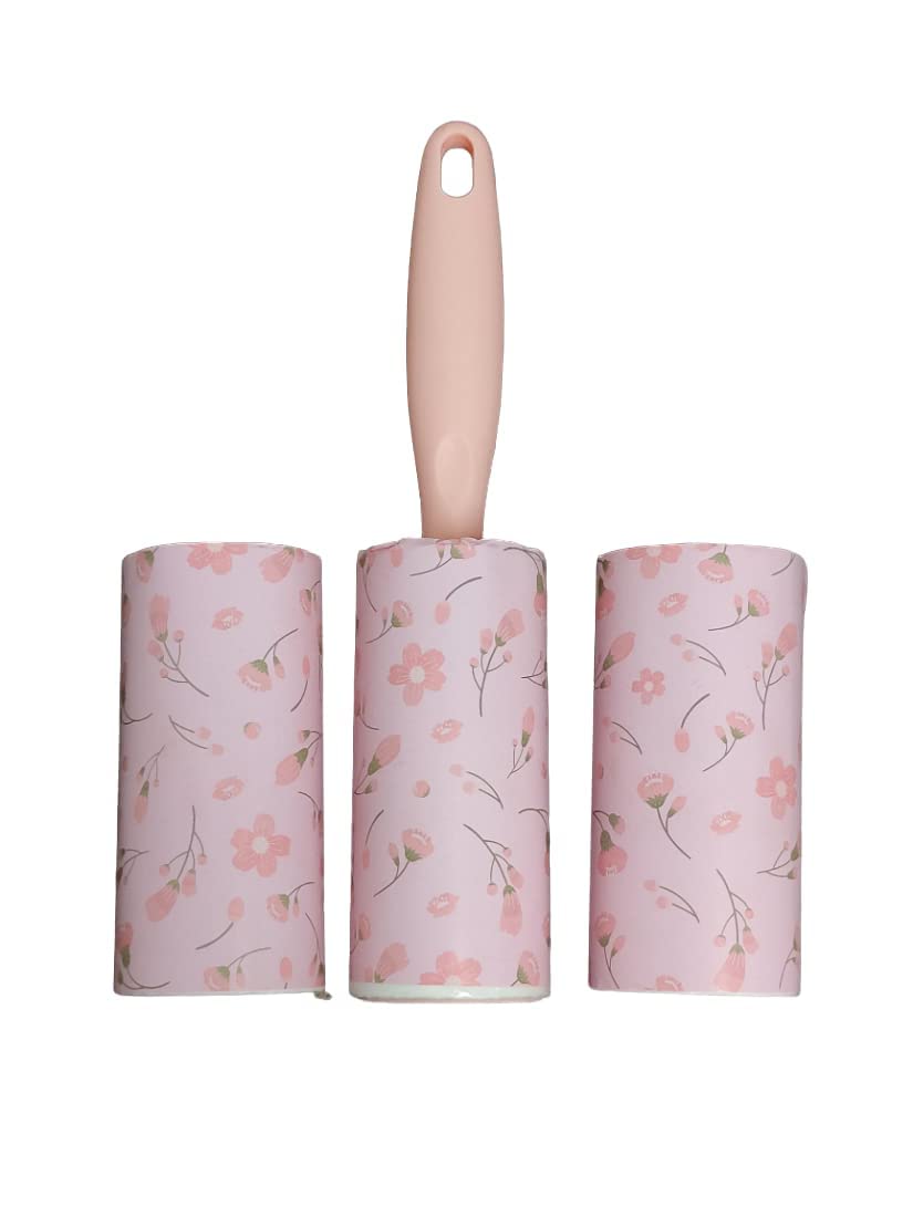 WOTOFY Extra Sticky Reusable Refills Rollers for Clothes, Sofa, Carpet Pet Hair Dust Cleaner Roller with 1 Handle & 3 Refills Total of 180 Sheets for Dog, Cat Hair Removar (Pink Flower LINT Roller) (B0BYT2CRZX) Amazon Price History, Amazon Price Tracker