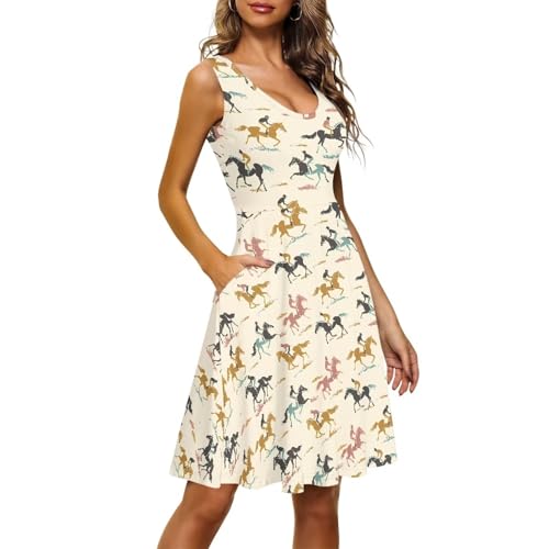 Image of Women Stylish Tank Dresses Sleeveless Round Neck Midi Casual Dress with Pocket for Summer