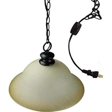 HomeConcept The Entertainer Plug-in Swag 16" Amber Glass Pendant Light with Bronze Chain Cover