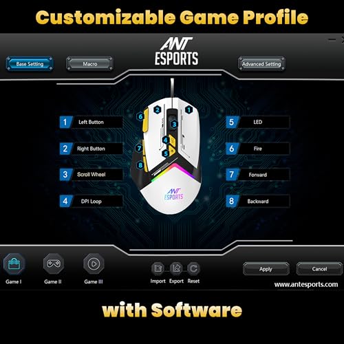 Image of Ant Esports GM333 Smartchoice Wired Gaming Mouse, 12800 DPI Optical Sensor, Ergonomic Design, RGB Lighting, Huano Switches, 1.5M Braided Cable, Inbuilt Software Support, Black /White /Yellow
