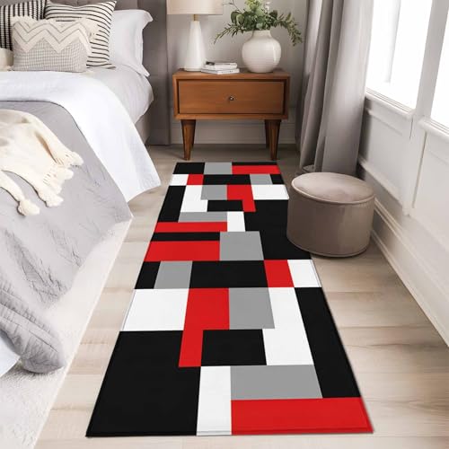 Tapete corredor geométrico rojo negro gris 2x6 ft lavable miniatura 5
