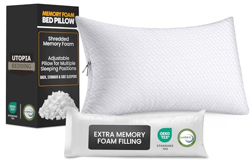 Utopia Bedding Shredded Memory Foam Pillows (King) Cooling Adjustable Bed Pillows for Sleeping with Washable Pillow Case Back Stomach and Side Sleeper Pillow Plush and Supportive (1 Pack)
