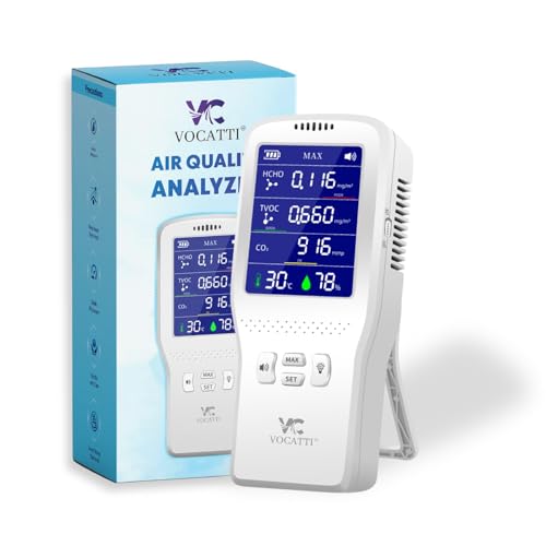 Image of Indoor Air Quality Monitor | TVOC,CO,CO2, HCHO | ≈ 100% Accuracy | 2000mAh Portable Pollution Meter with Temperature & Humidity | Indoor & Outdoor | Type-C Rechargeable | 1 Year Warranty