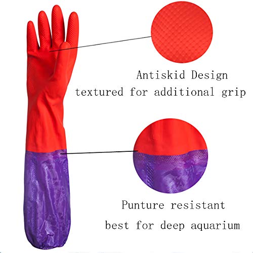 Pivby Fish Tank Gloves Aquarium Water Change Tools Dry Rock For Saltwater Aquariums - Elastic Forearm Seals & Prevents Leaks - Heavy-Duty Construction 19.3-Inch (1 Pair) #TOP3