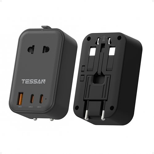 TESSAN Adaptador Enchufe Universal Plano con 2 USB C,Negro