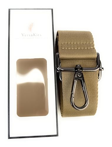 Image of Khaki Purse Strap with Gunmetal Black Hardware 1-1 /2 Inch Wide Solid Color Replacement Crossbody Guitar Style Shoulder Strap for Handbags Totes
