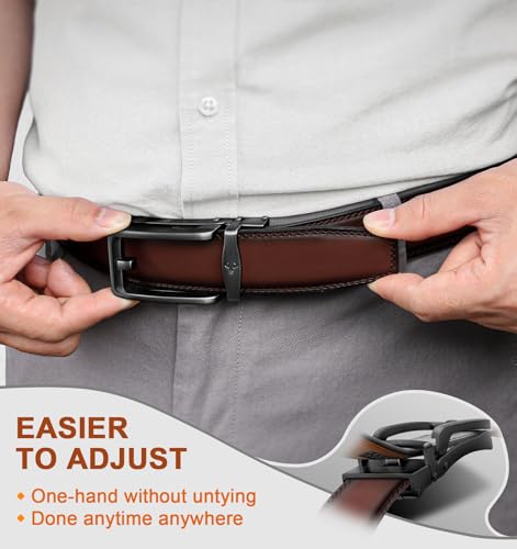 Image of BULLIANT Men Ratchet Belt 2 Pack, Click Sliding Leather Belt Adjustable for Gift Men Dress Casual Jeans 1 3 /8,Cut for Fit