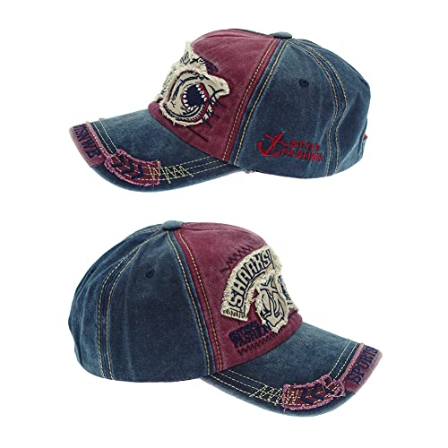 Image of Vintage Baseball Cap Denim Embroidered Shark Trucker Hat Retro Frayed Edge Sunhat 100% Cotton Outdoor Cap Unisex